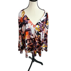 Lane Bryant Floral V Neck Blouse Womens Plus Size 22/24 Long Sleeve Flow Top
